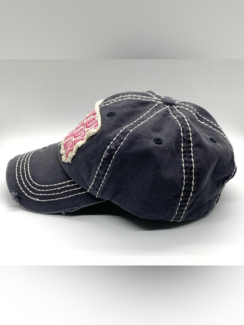 KBETHOS Vintage Women’s Charcoal Gray Pink HOWDY Baseball Hat Boho Country - Picture 4 of 13